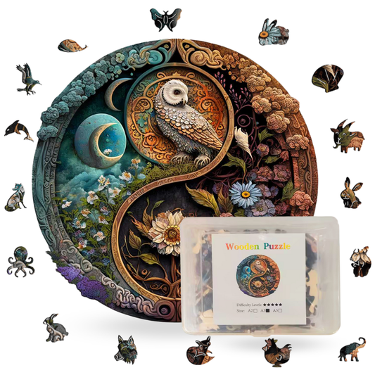 Unique Flower & Bird Yin Yang Design Wooden Jigsaw Puzzle